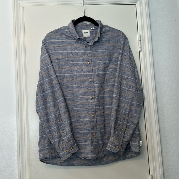 Rowm Men's Striped Cotton Blend Button Down Comfortable Shirt Size M - Picture 1 of 7